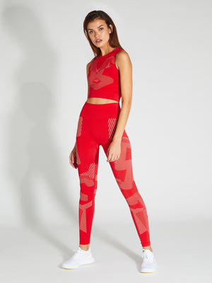 red high waisted seamless technical knit leggings