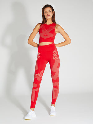 technical knit gym crop in red with internal ribbed bra for support