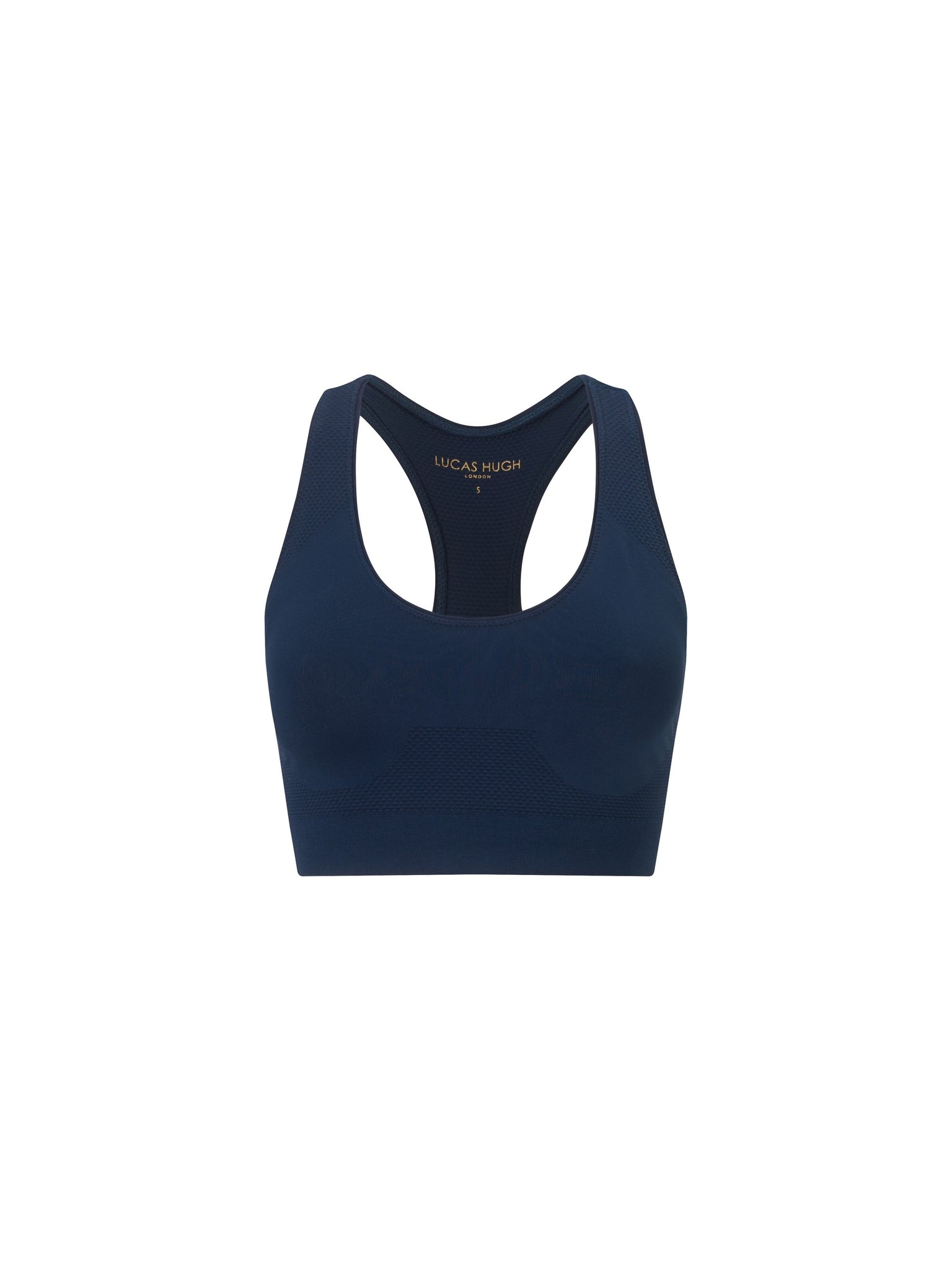 lucas hugh marine racer back sports bra in technical knit fabric